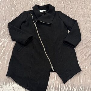 Black Asymmetrical Zip Women's Coat